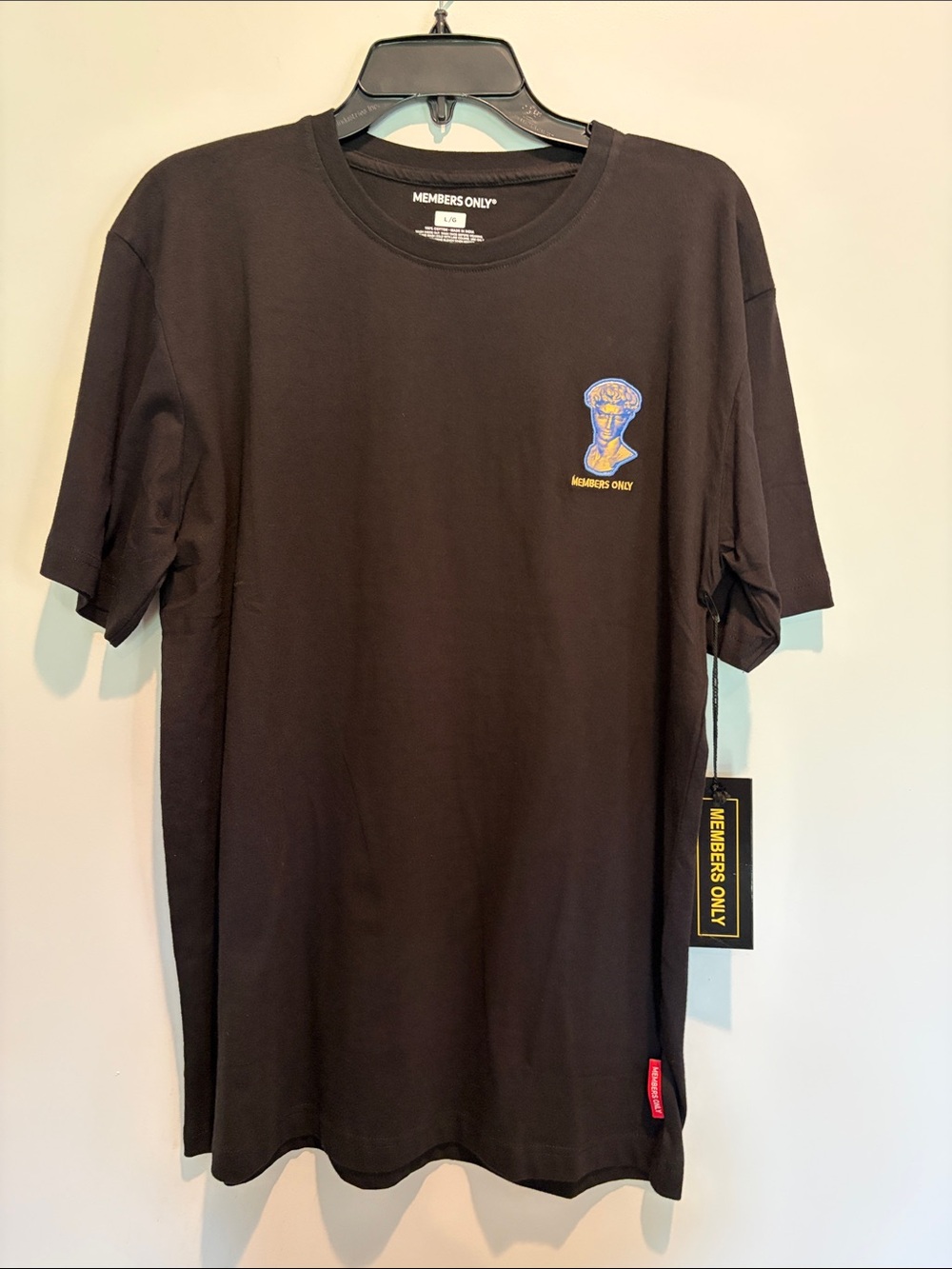 Members Only Black Short Sleeve Tee with Blue and Yellow Chest Patch
